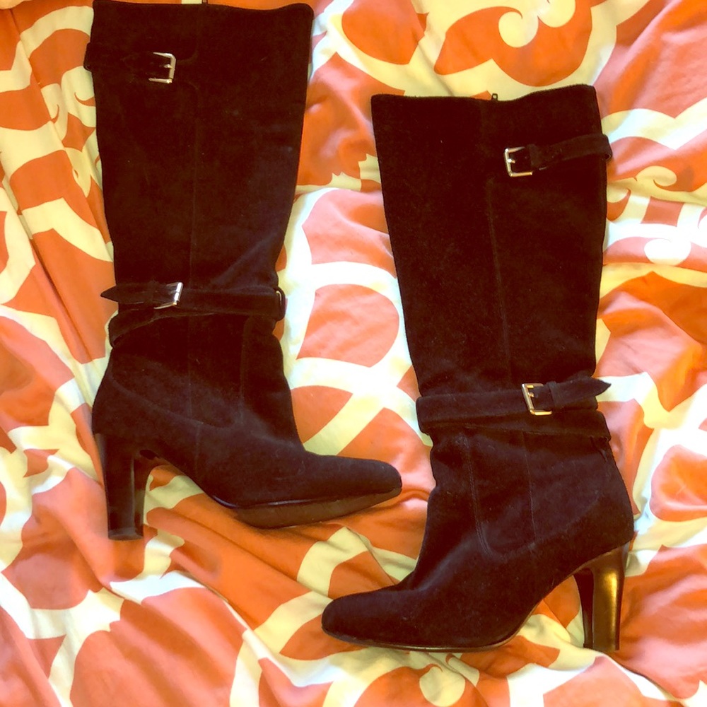 RSVP Black suede heeled boots.